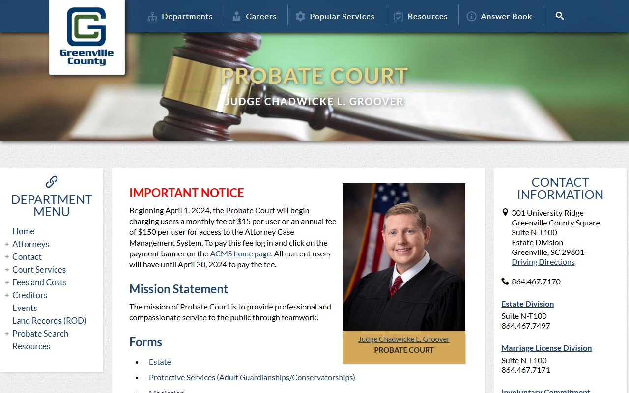 Greenville County Probate Court genealogy records online access