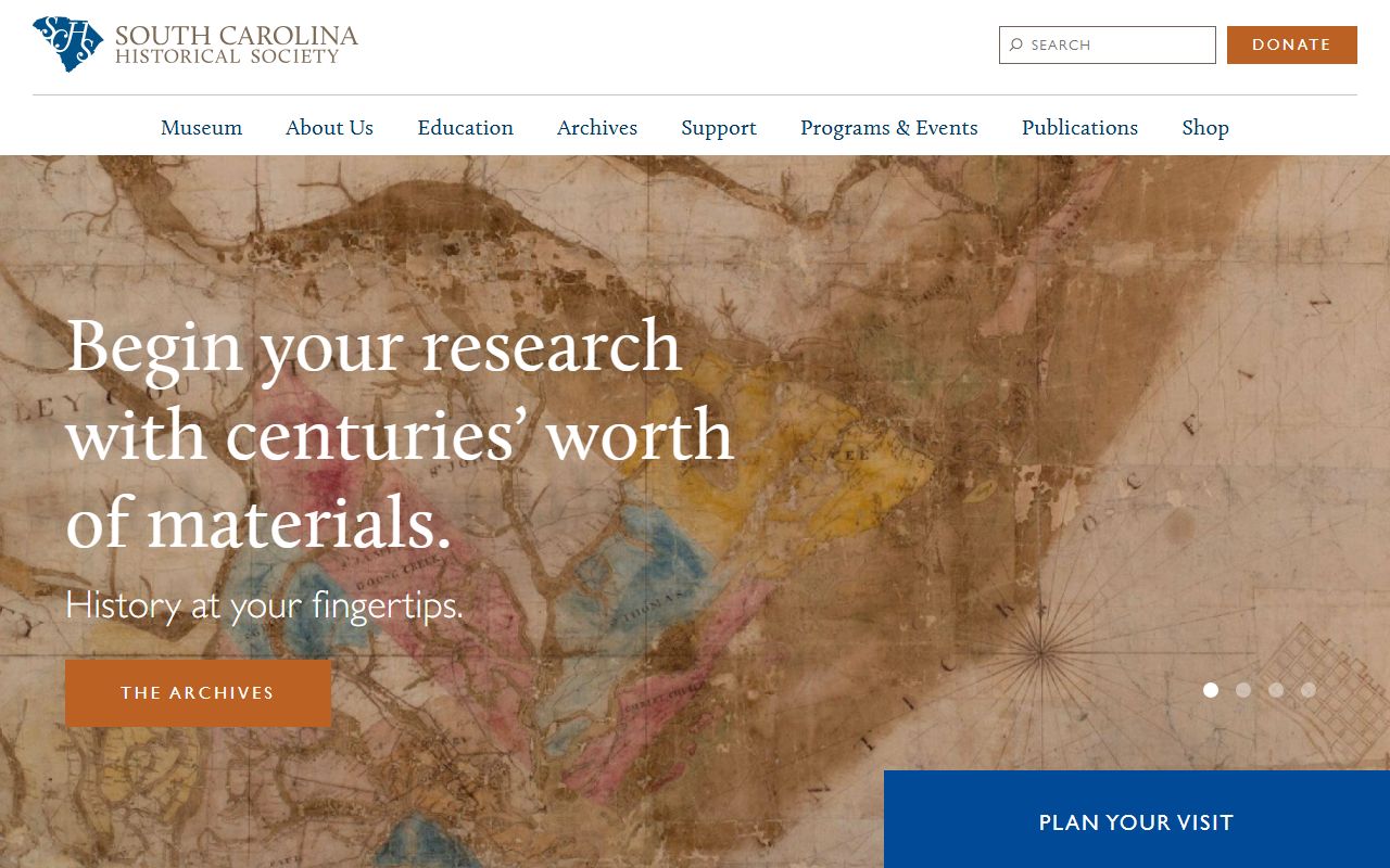 South Carolina Historical Society homepage with genealogy research collections