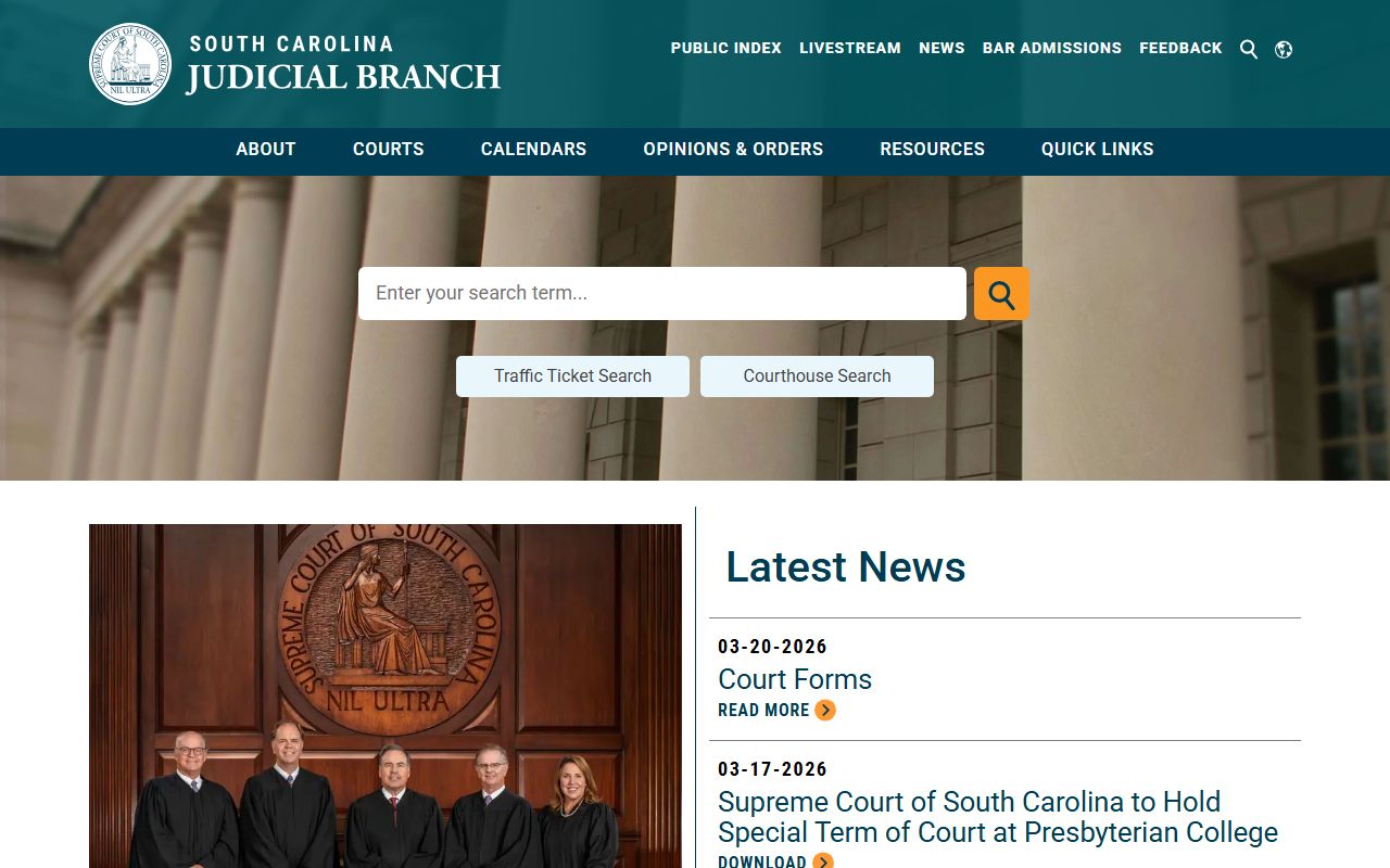 South Carolina Judicial Department website for probate court genealogy records